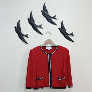 St. John Collection By Marie Gray Red Knit Zip Front Blazer Cardigan Sweater 8